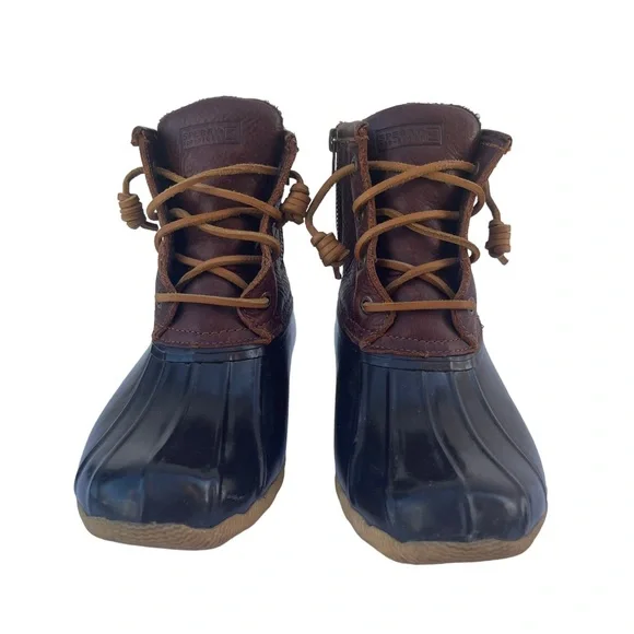 Sperry Saltwater Women's Brown Leather Rubber Zip Up Duck Boots - Picture 4 of 9